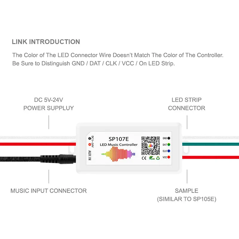 SP107E SPI Bluetooth MUSIC LED Controller DC5-24V for Pixels Strip String Modules