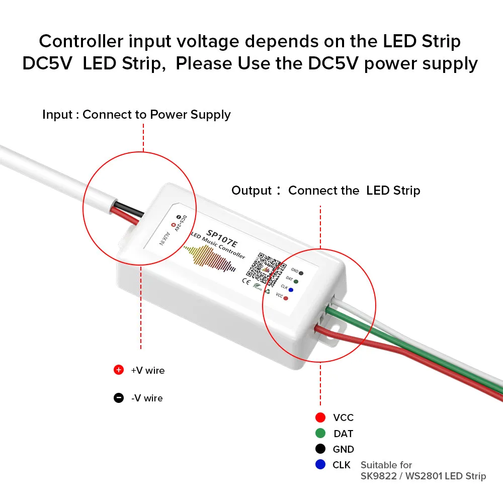 SP107E SPI Bluetooth MUSIC LED Controller DC5-24V for Pixels Strip String Modules