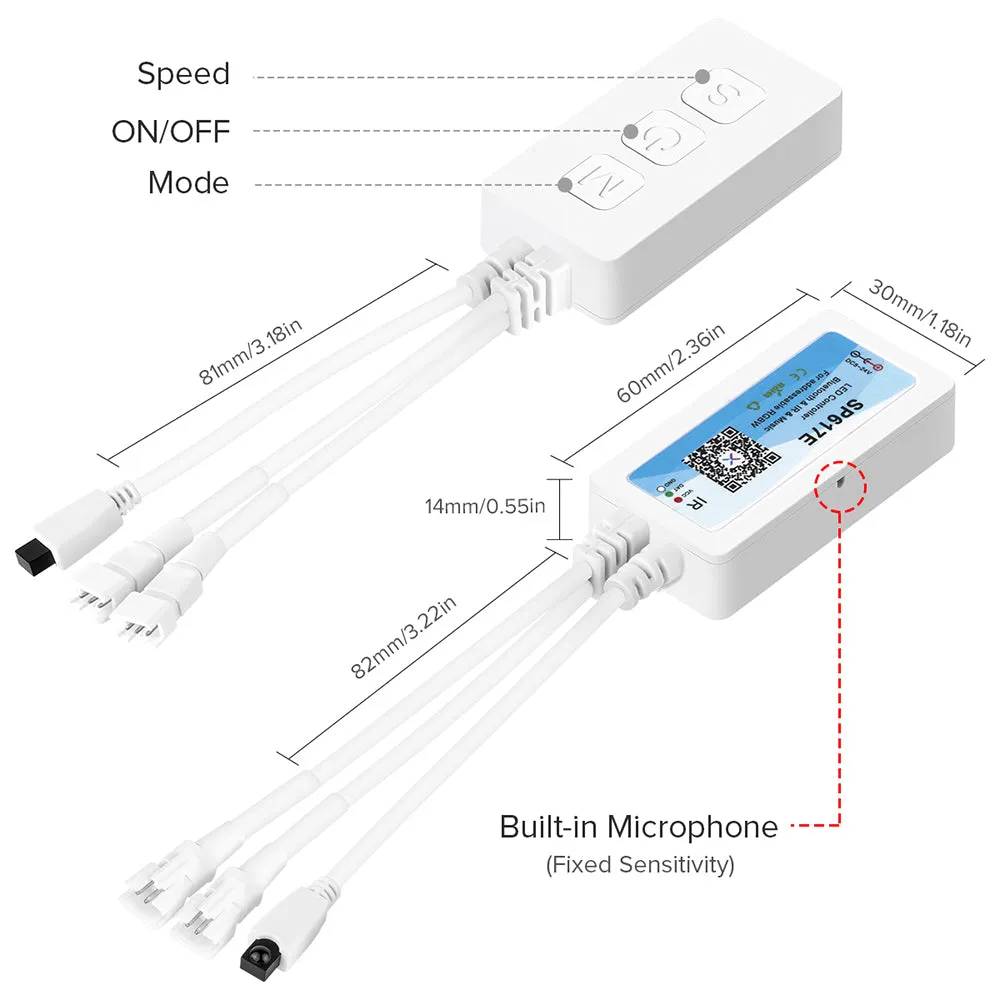 SP617E Bluetooth Music Controller Built-In Mic  SK6812 RGBW WS2814 TM1824 SM16704 UCS2904 App IOS Android