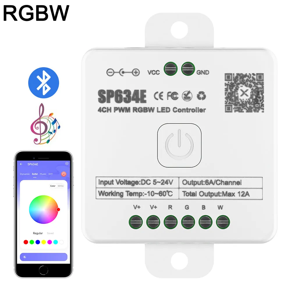 SP631E-SP635E PWM Controller Bluetooth Music Voice 5050 FCOB DIM CCT RGB RGBW RGBCCT LED Light Strip IOS Android 2.4G 5V-24V