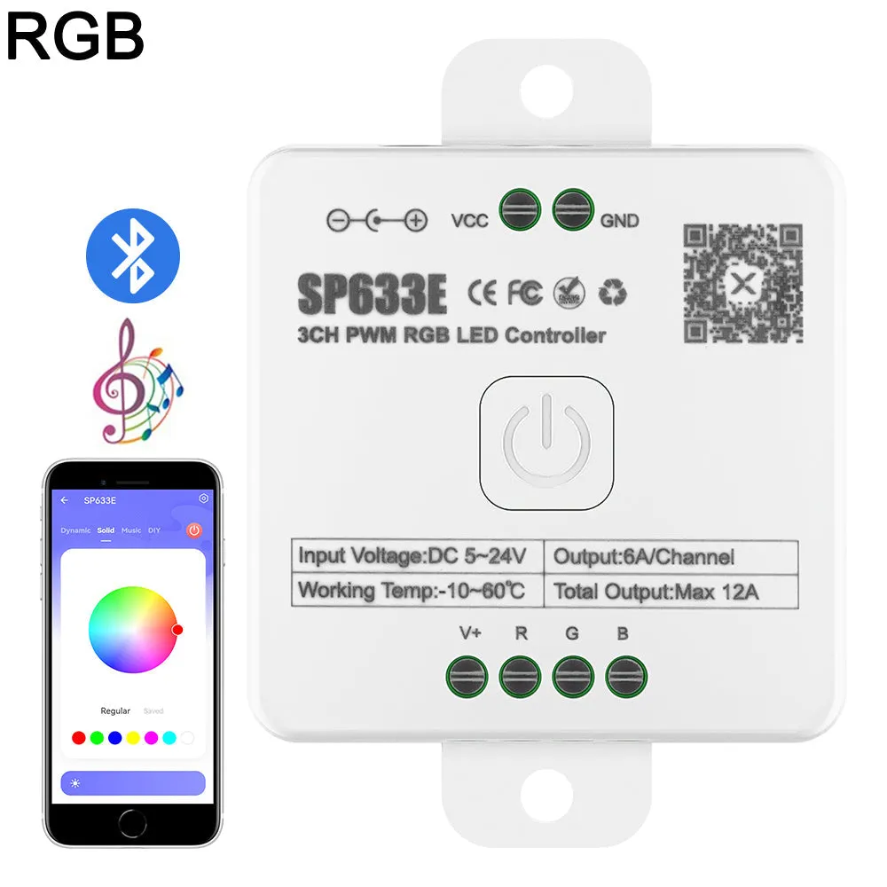 SP631E-SP635E PWM Controller Bluetooth Music Voice 5050 FCOB DIM CCT RGB RGBW RGBCCT LED Light Strip IOS Android 2.4G 5V-24V