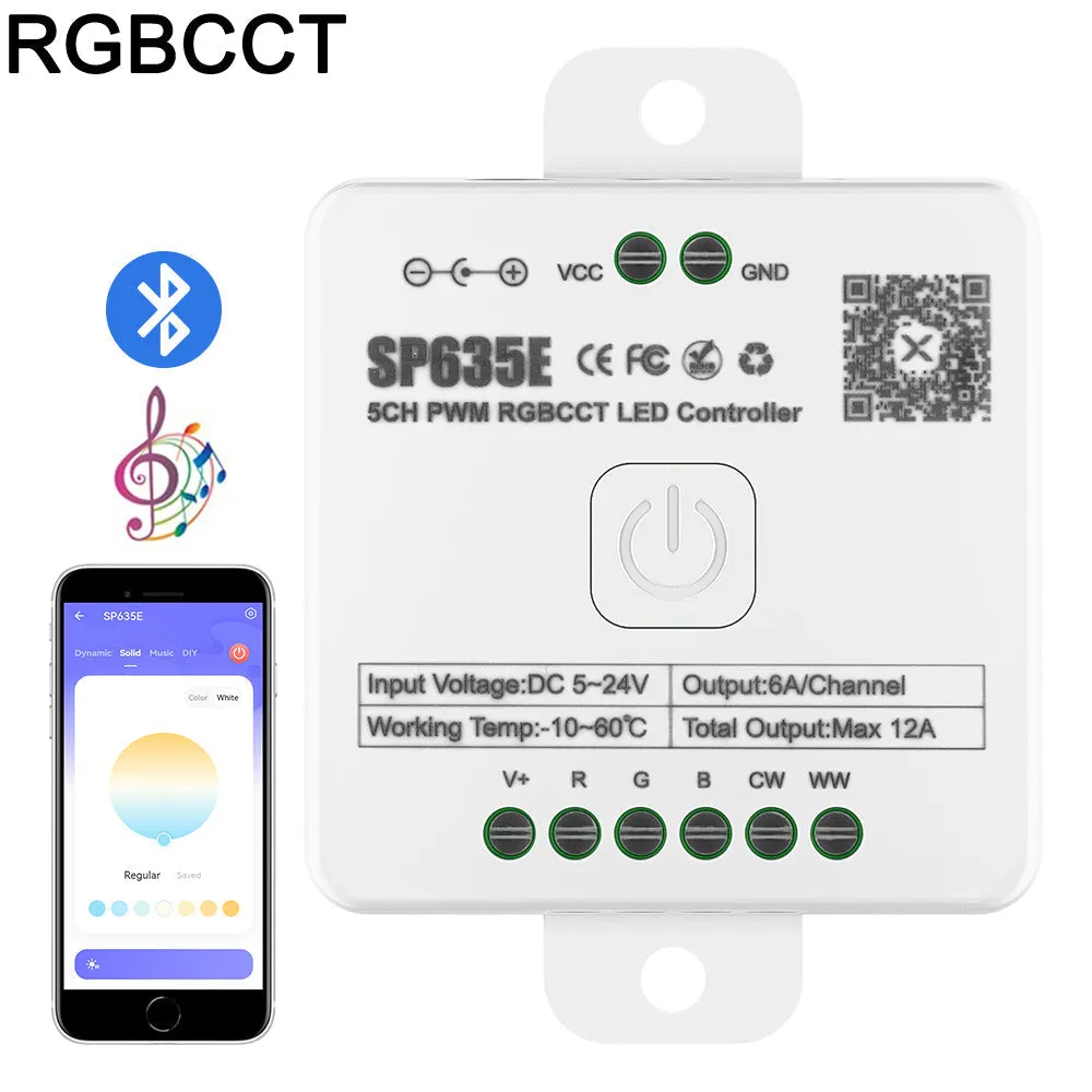 SP631E-SP635E PWM Controller Bluetooth Music Voice 5050 FCOB DIM CCT RGB RGBW RGBCCT LED Light Strip IOS Android 2.4G 5V-24V