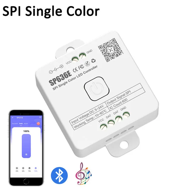 SP636E-SP639E Controller SPI FCOB WS2812B RGB SK6812 WS2814 RGBW Bluetooth Music IOS Android 2.4G 5V-24V