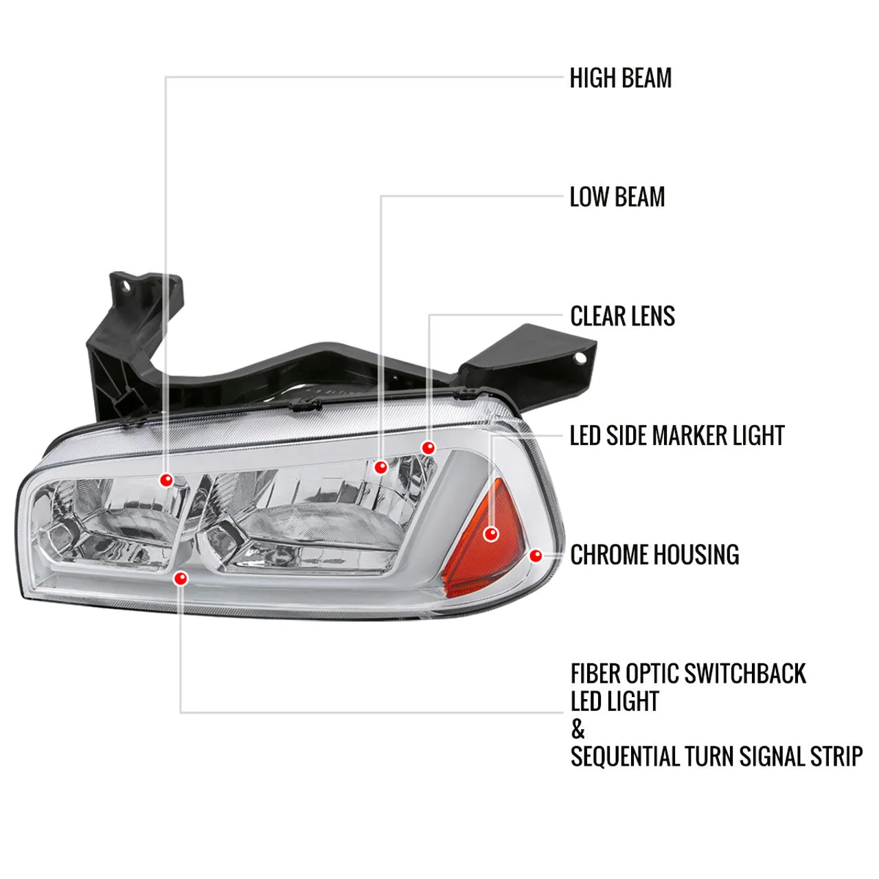 Spec-D Headlights Dodge Charger (2006-2010) Switchback Sequential LED Bar