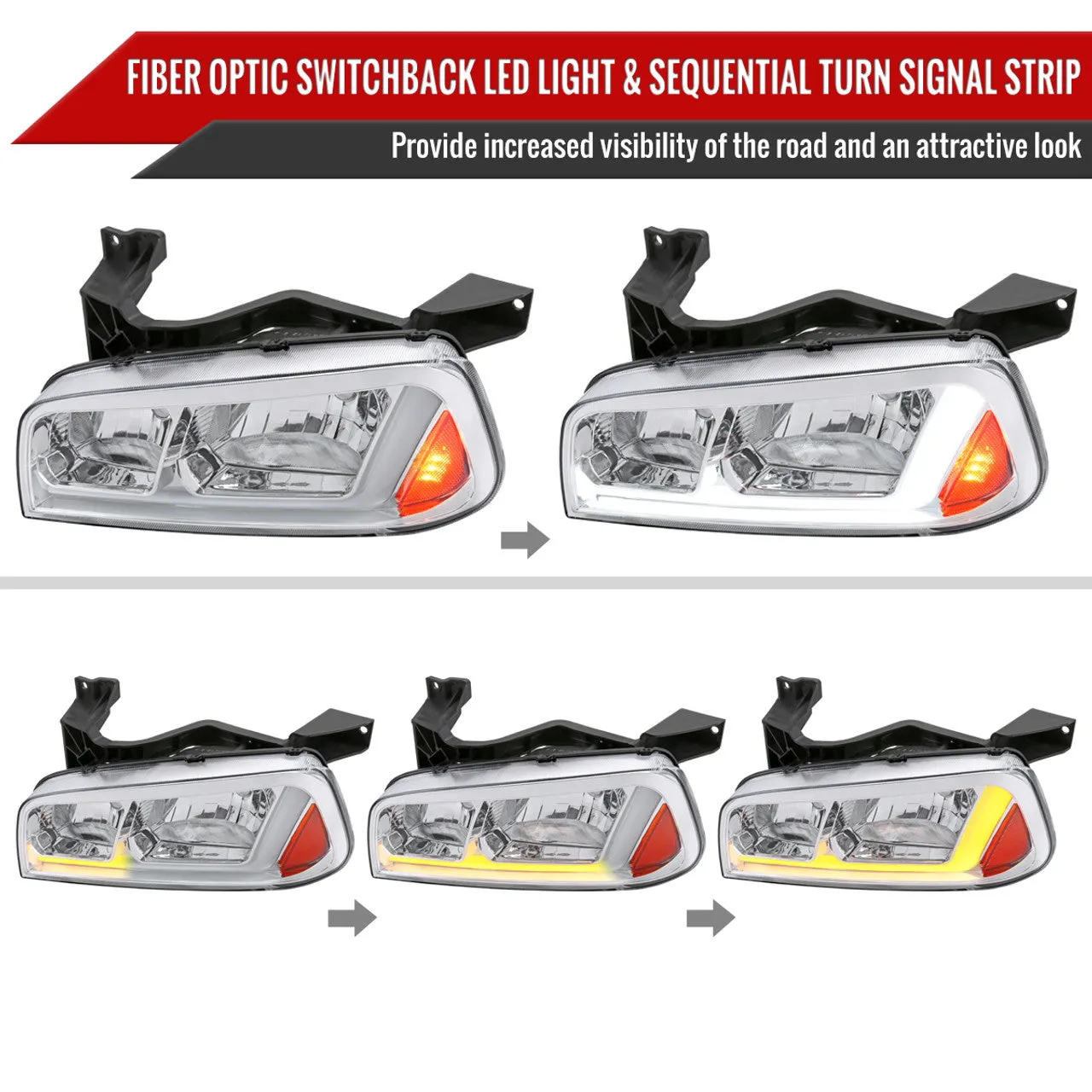 Spec-D Headlights Dodge Charger (2006-2010) Switchback Sequential LED Bar