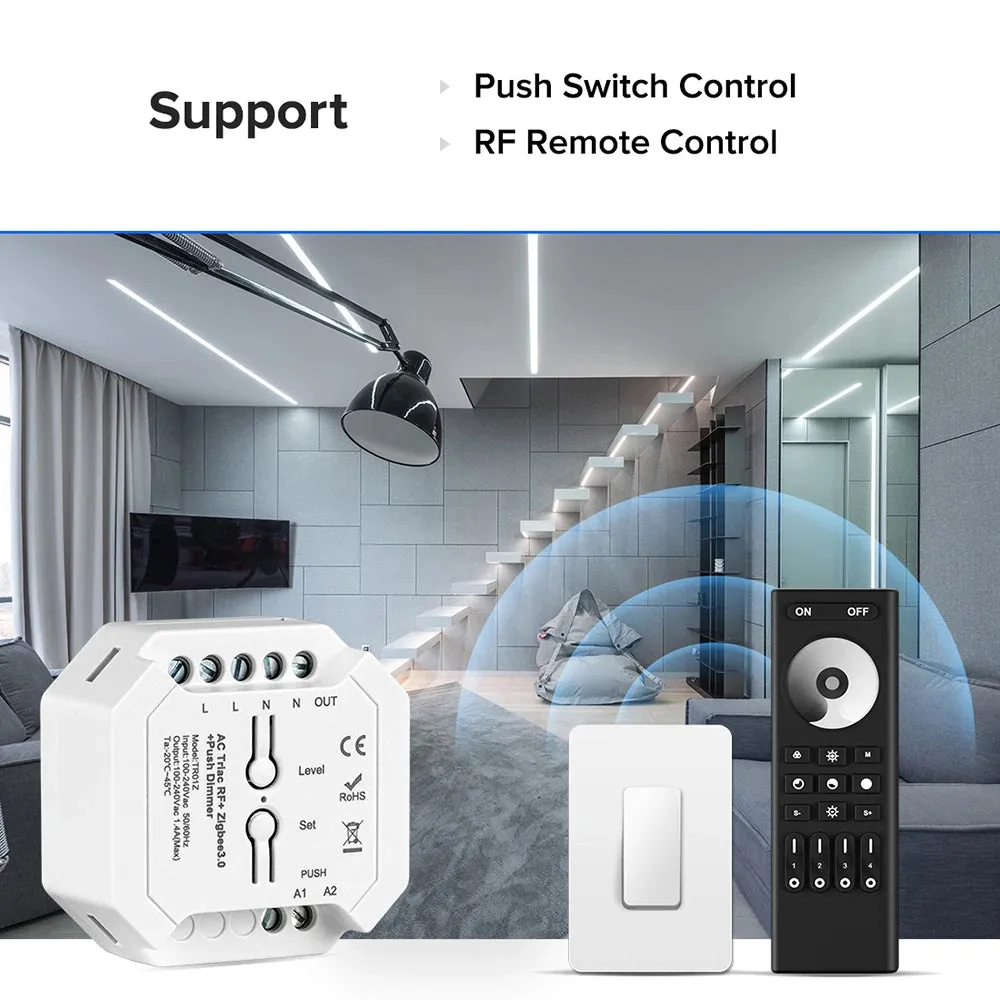 Triac Dimmer LED Controller AC110V 240V Tuya Smart Life WiFi Zigbee3.0 RF Push Switch Control 2.4G Remote Alexa Google 154-308W