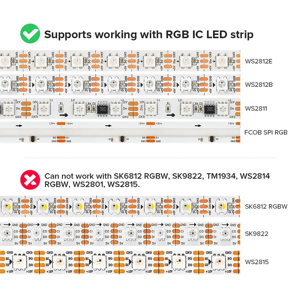 Tuya WiFi SPI LED Controller with IR44 Keys Remote Alexa Google Home for WS2811 WS2812 FCOB RGB IC Addressable Led Strip Light DC5V-24V