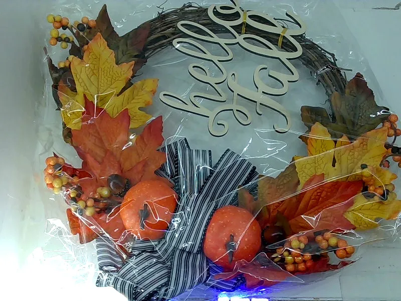 Velener Fall Wreath with Autumn Leaves and Pumpkins 15 Inch