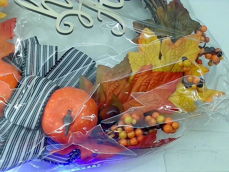 Velener Fall Wreath with Autumn Leaves and Pumpkins 15 Inch