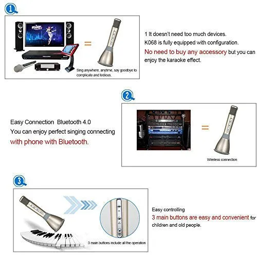 VIGICA K068 Mini KTV Player 2 in 1 Home Karaoke Player Full Metal K Song Microphone With Wireless Bluetooth Speaker Compatible with Android, iPhone, Samsung, other Smartphone