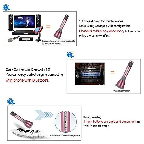 VIGICA K068 Mini KTV Player 2 in 1 Home Karaoke Player Full Metal K Song Microphone With Wireless Bluetooth Speaker Compatible with Android, iPhone, Samsung, other Smartphone