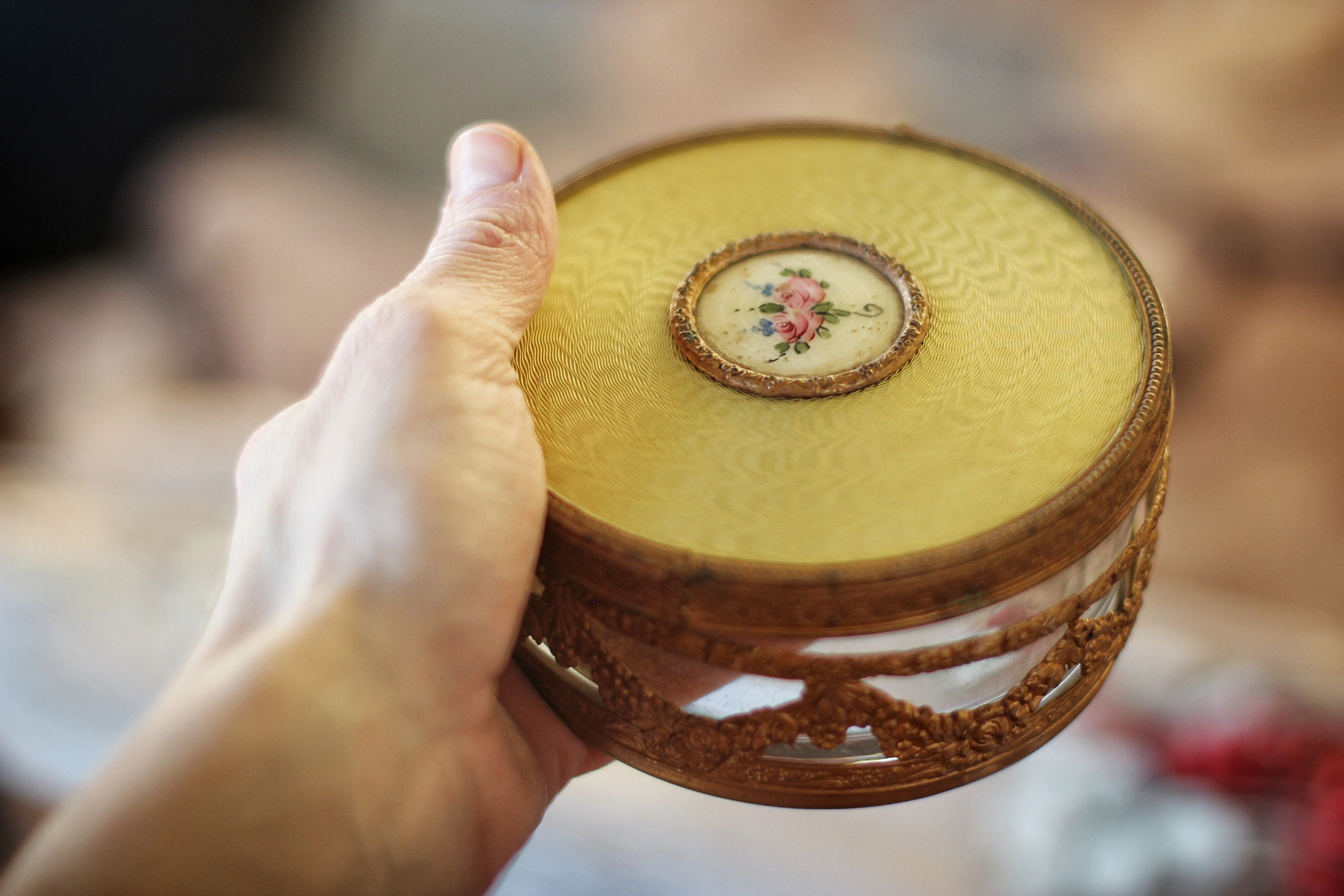 Vintage Brass Floral Jar