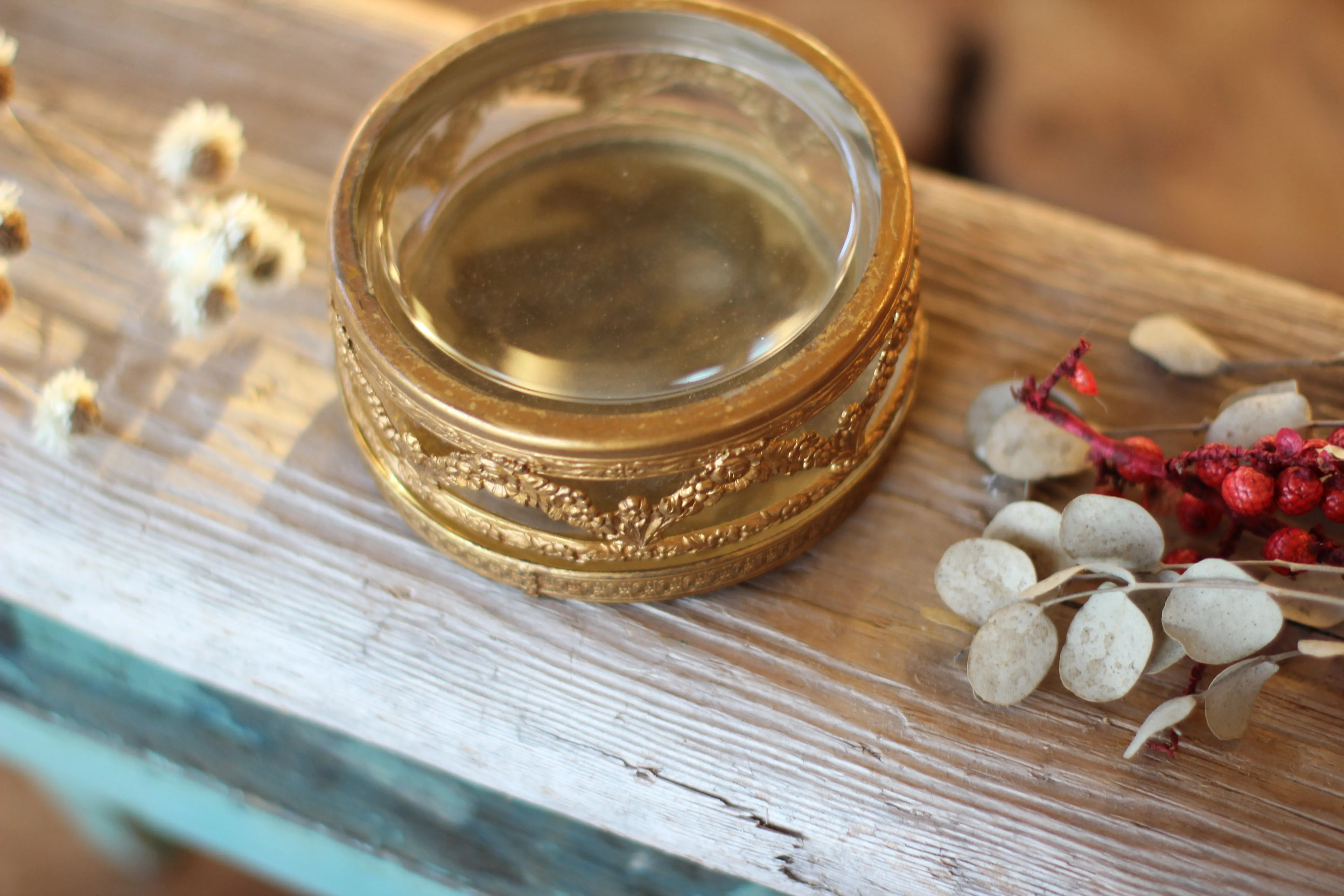 Vintage Brass Floral Jar