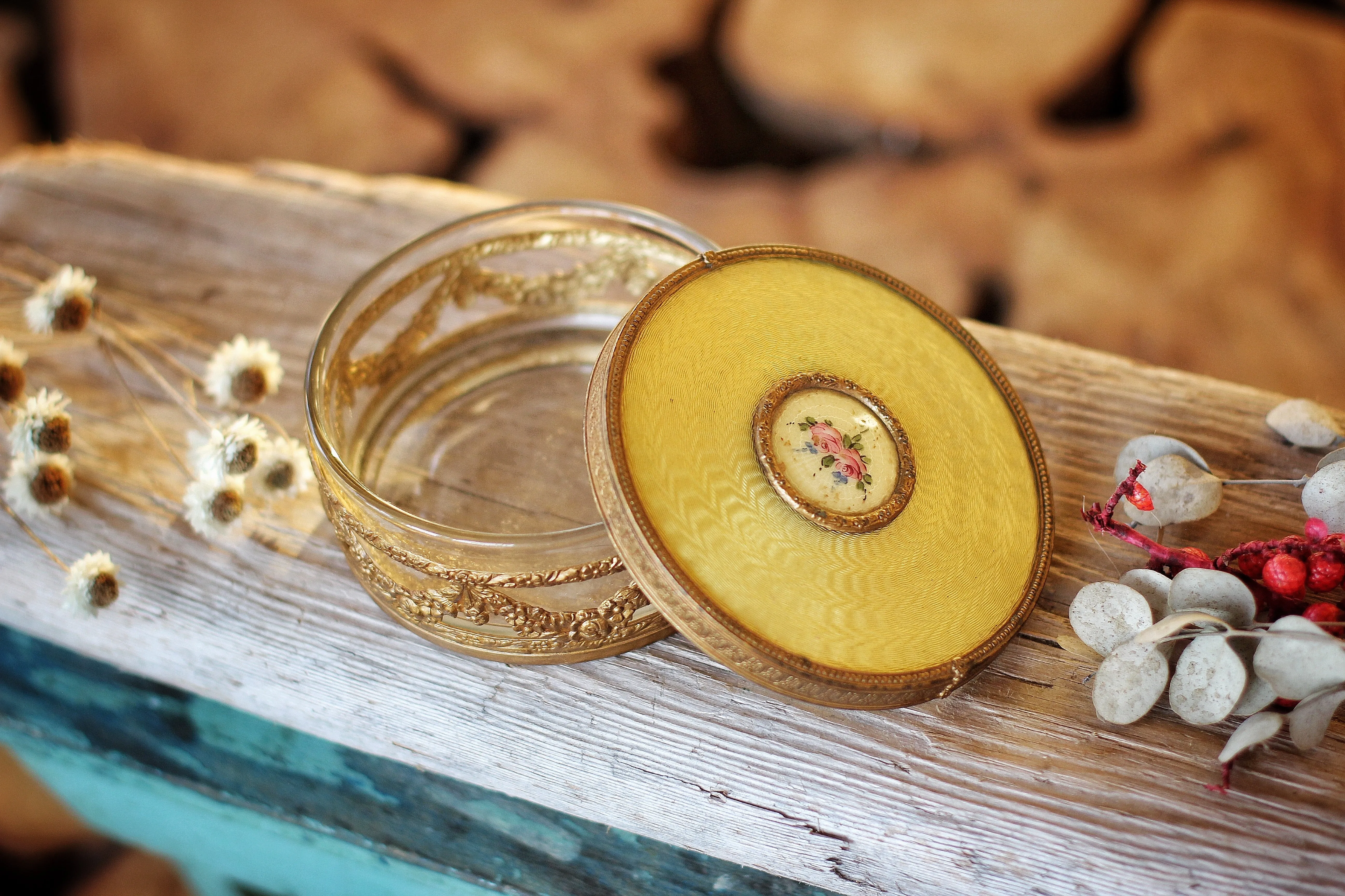 Vintage Brass Floral Jar