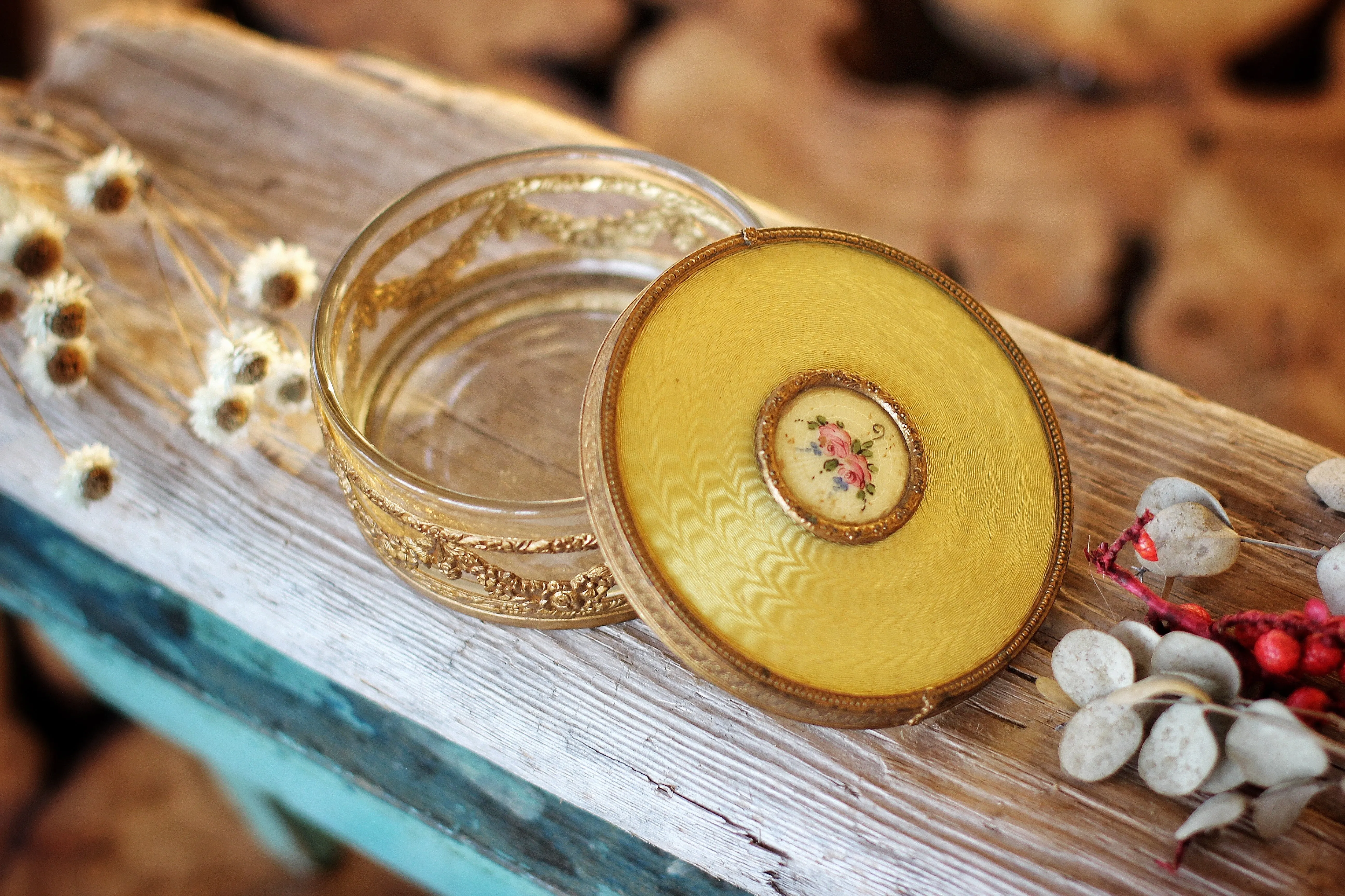 Vintage Brass Floral Jar