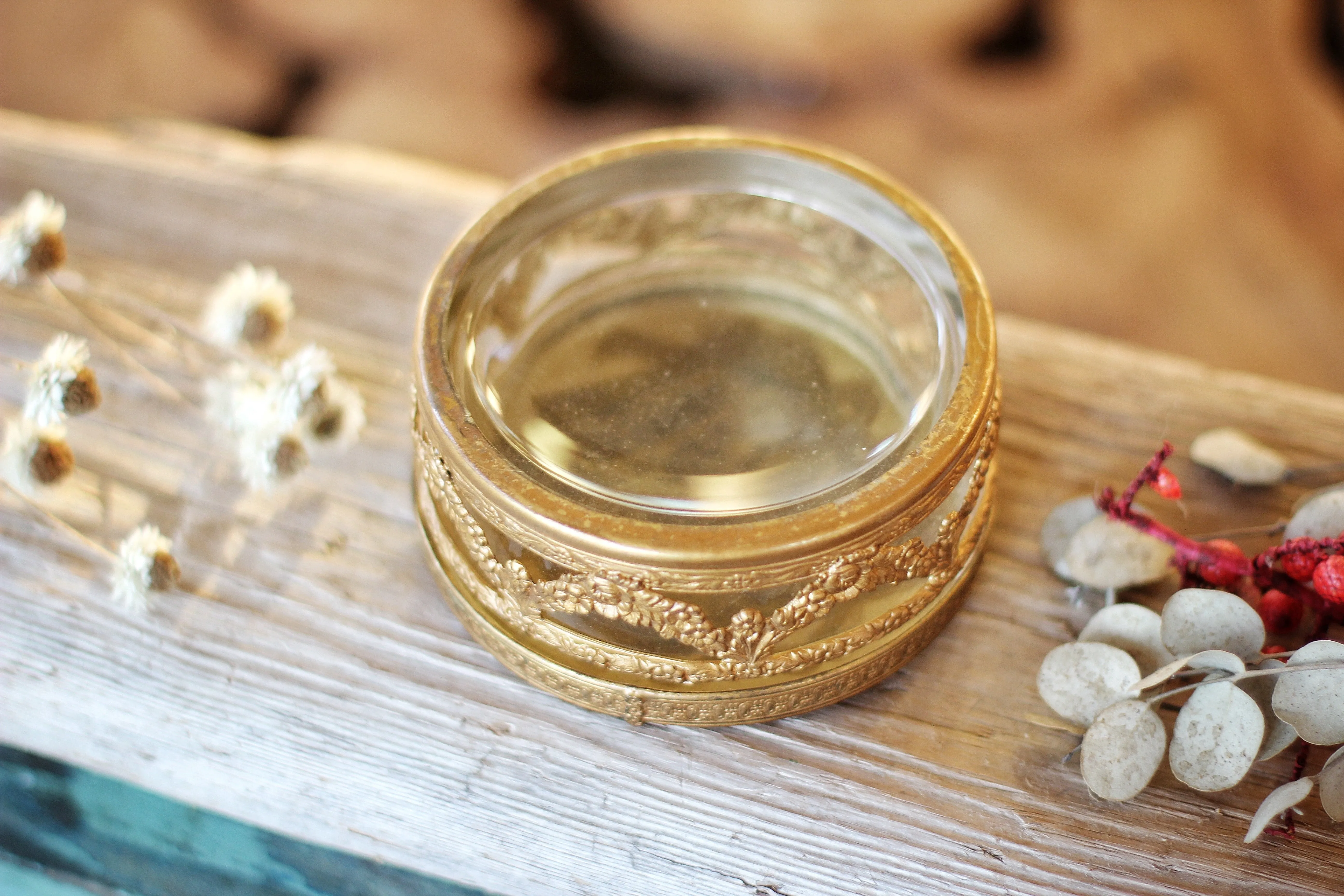 Vintage Brass Floral Jar