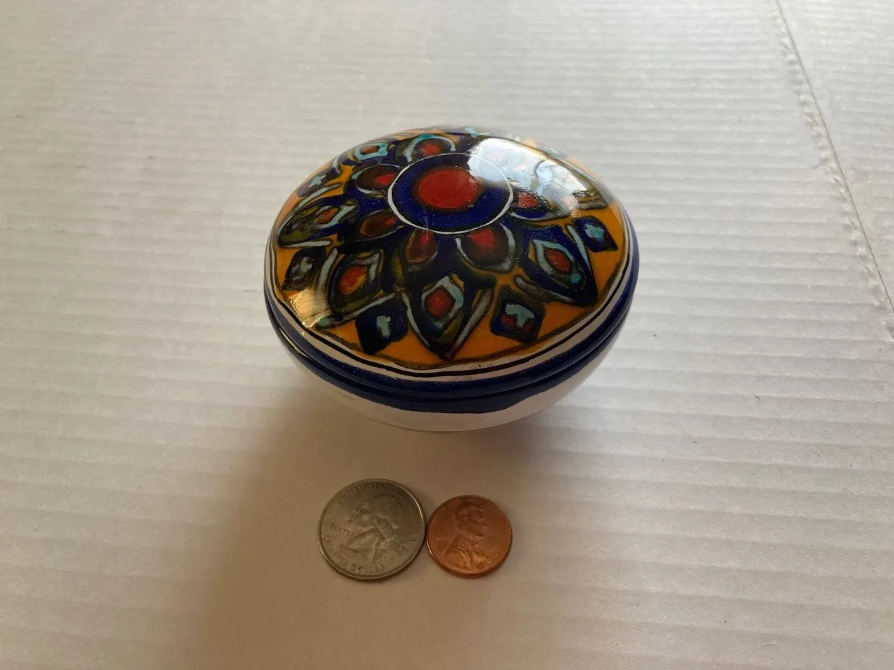 Vintage Ceramic Storage Box, Stash Box, Hand Made, 3 1/4" x 2", Trinket Box, Ring Box, Jewelry, Beautiful Design