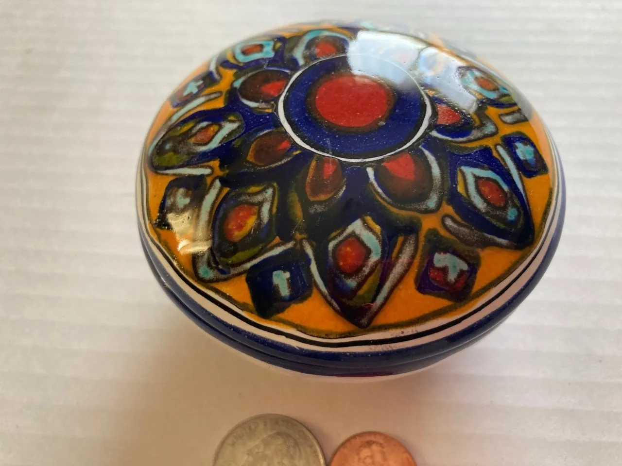 Vintage Ceramic Storage Box, Stash Box, Hand Made, 3 1/4" x 2", Trinket Box, Ring Box, Jewelry, Beautiful Design