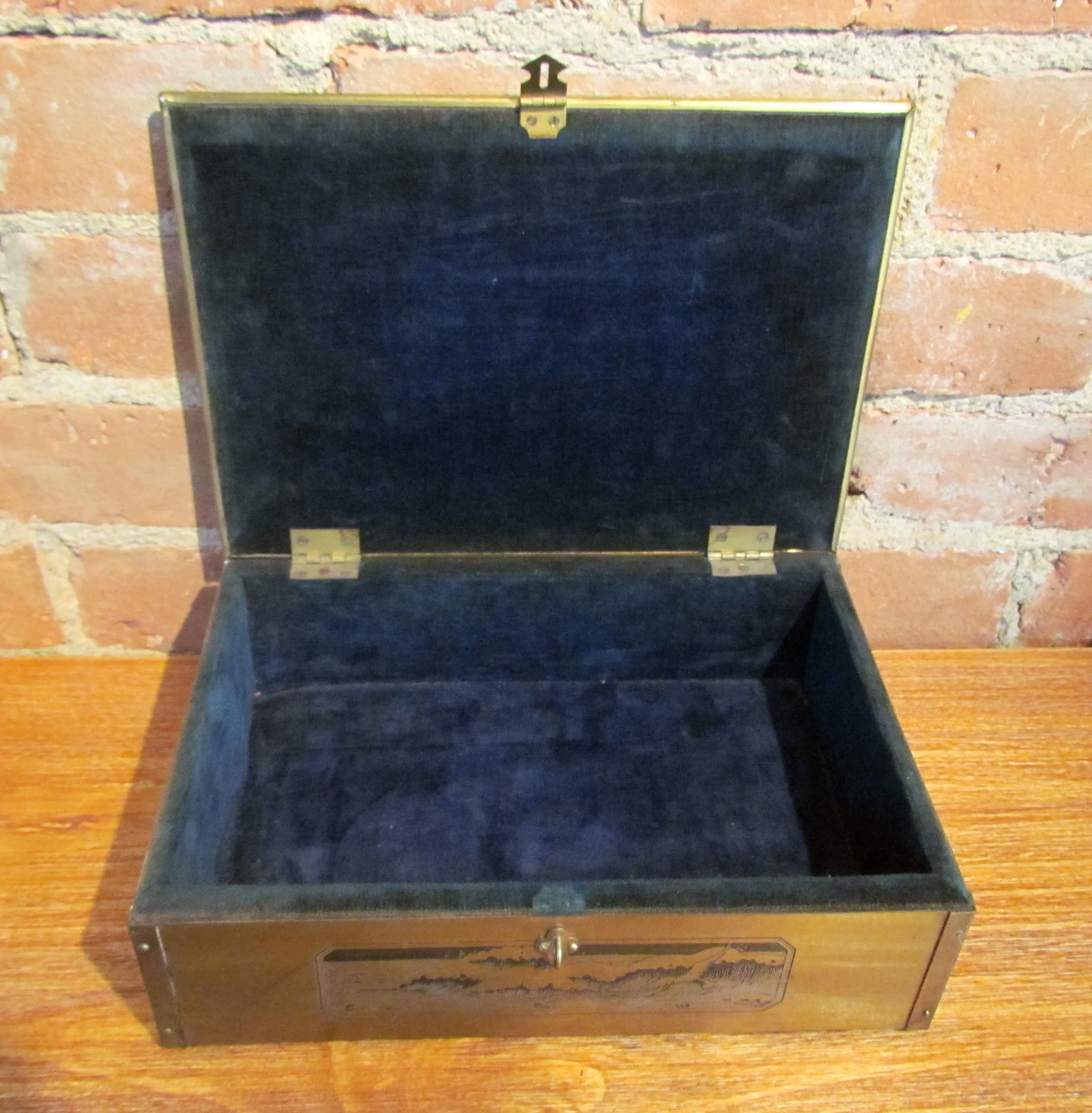 Vintage Etch Art Chest Mens Ship Trinket Box Jewelry Box