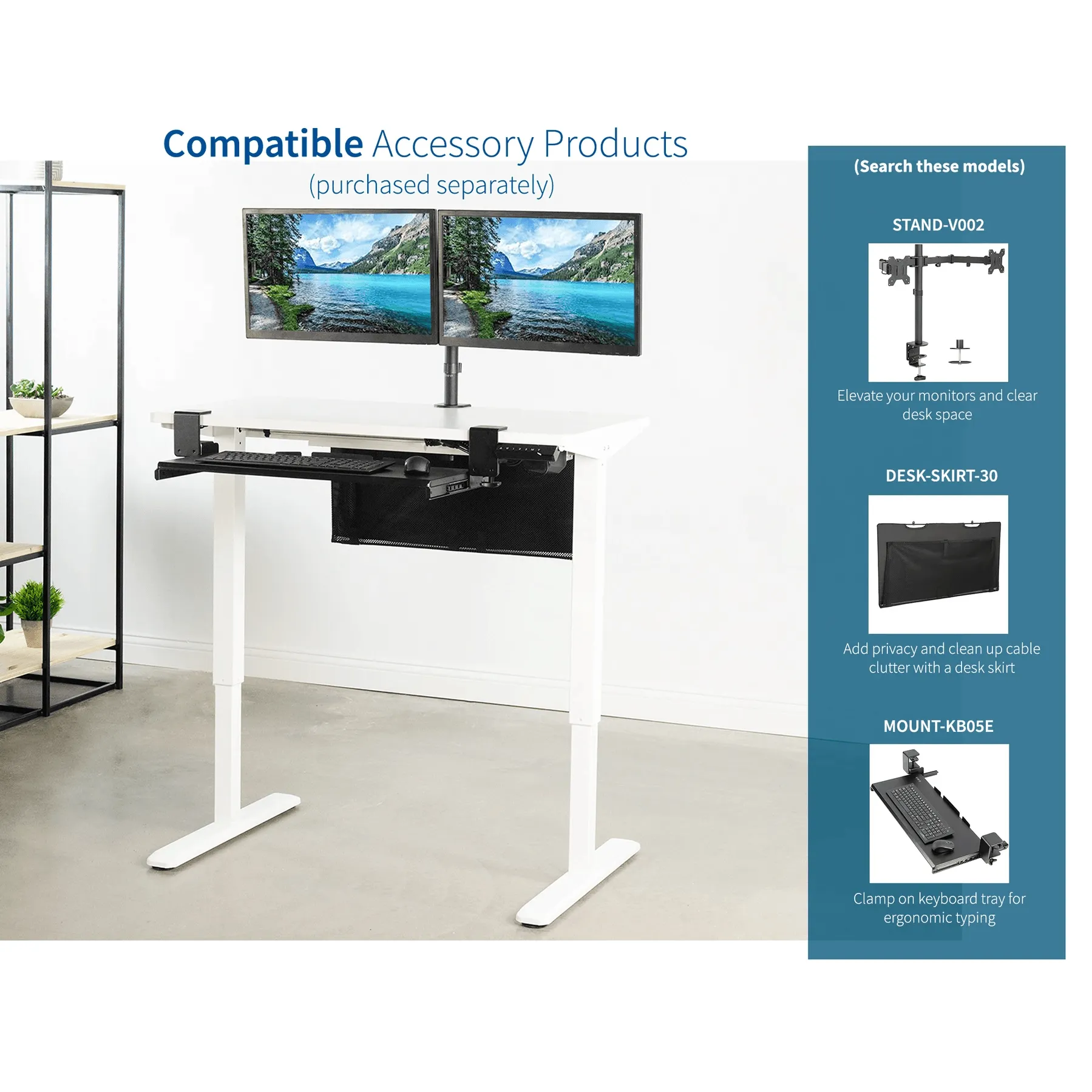 VIVO DESK-KIT-1W4W Electric 43” x 24” Standing  Desk, White Tabletop White Frame