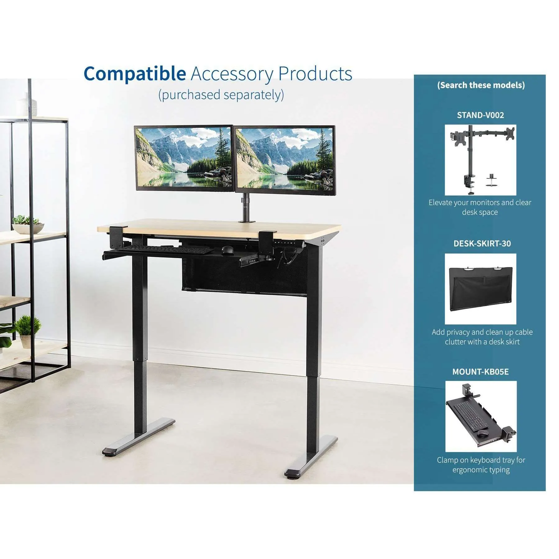 VIVO Electric 43” x 24” Stand-Up Desk DESK-KIT-1B4C | Light Wood Table Top, Black Frame