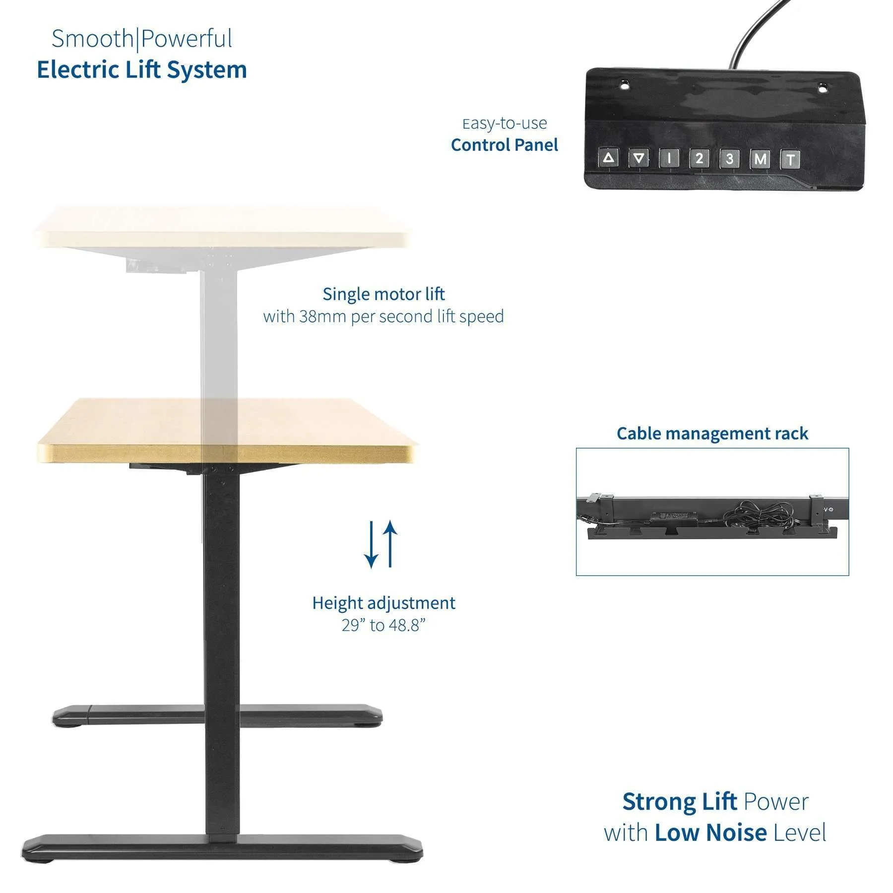 VIVO Electric 43” x 24” Stand-Up Desk DESK-KIT-1B4C | Light Wood Table Top, Black Frame