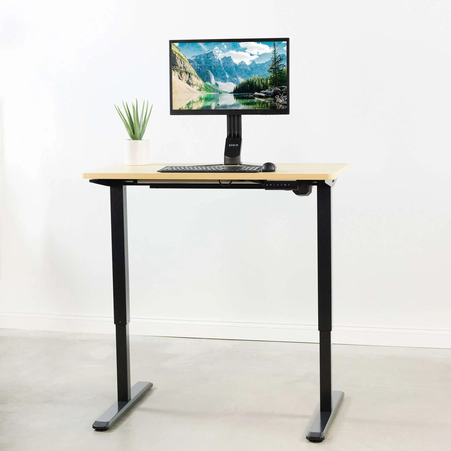 VIVO Electric 43” x 24” Stand-Up Desk DESK-KIT-1B4C | Light Wood Table Top, Black Frame