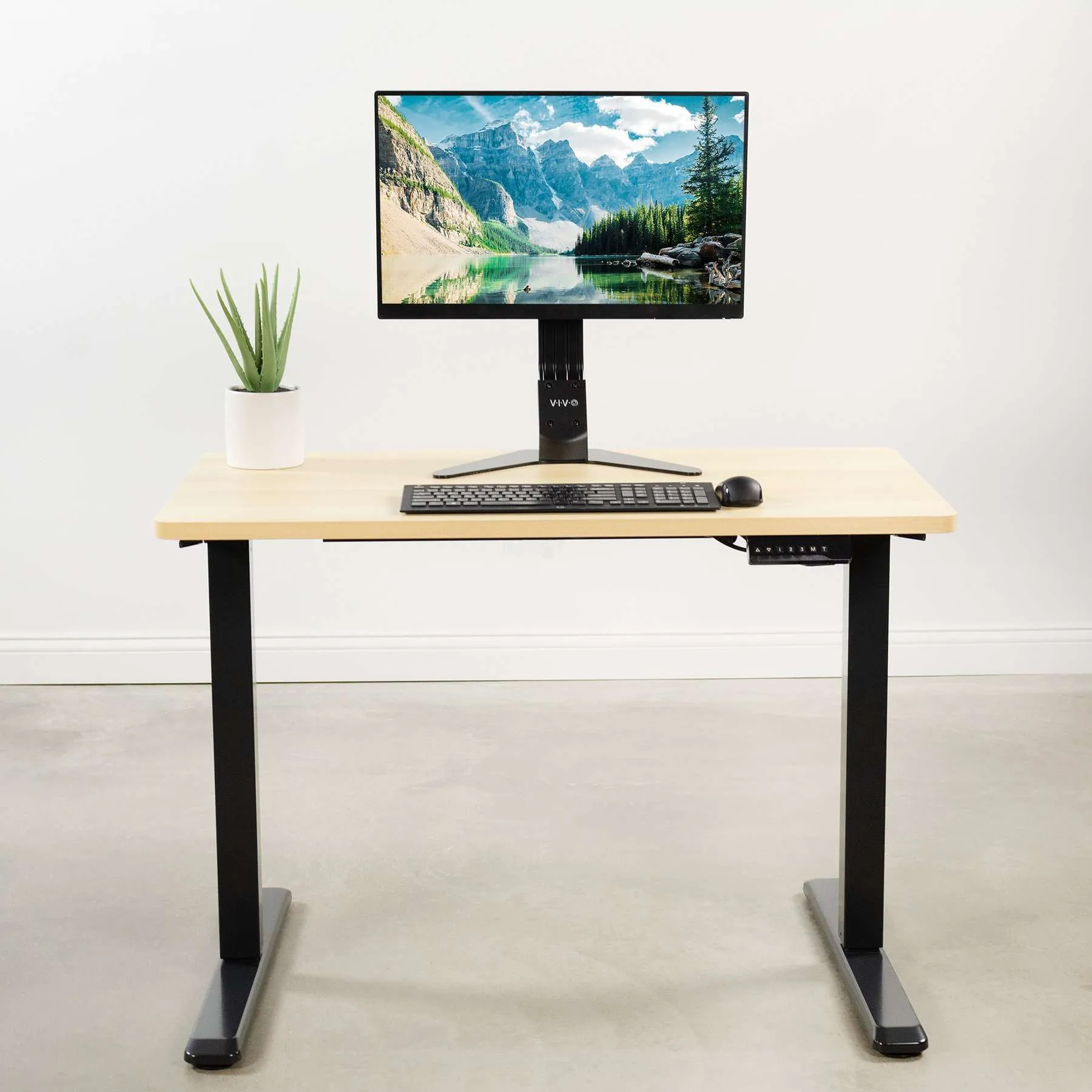 VIVO Electric 43” x 24” Stand-Up Desk DESK-KIT-1B4C | Light Wood Table Top, Black Frame