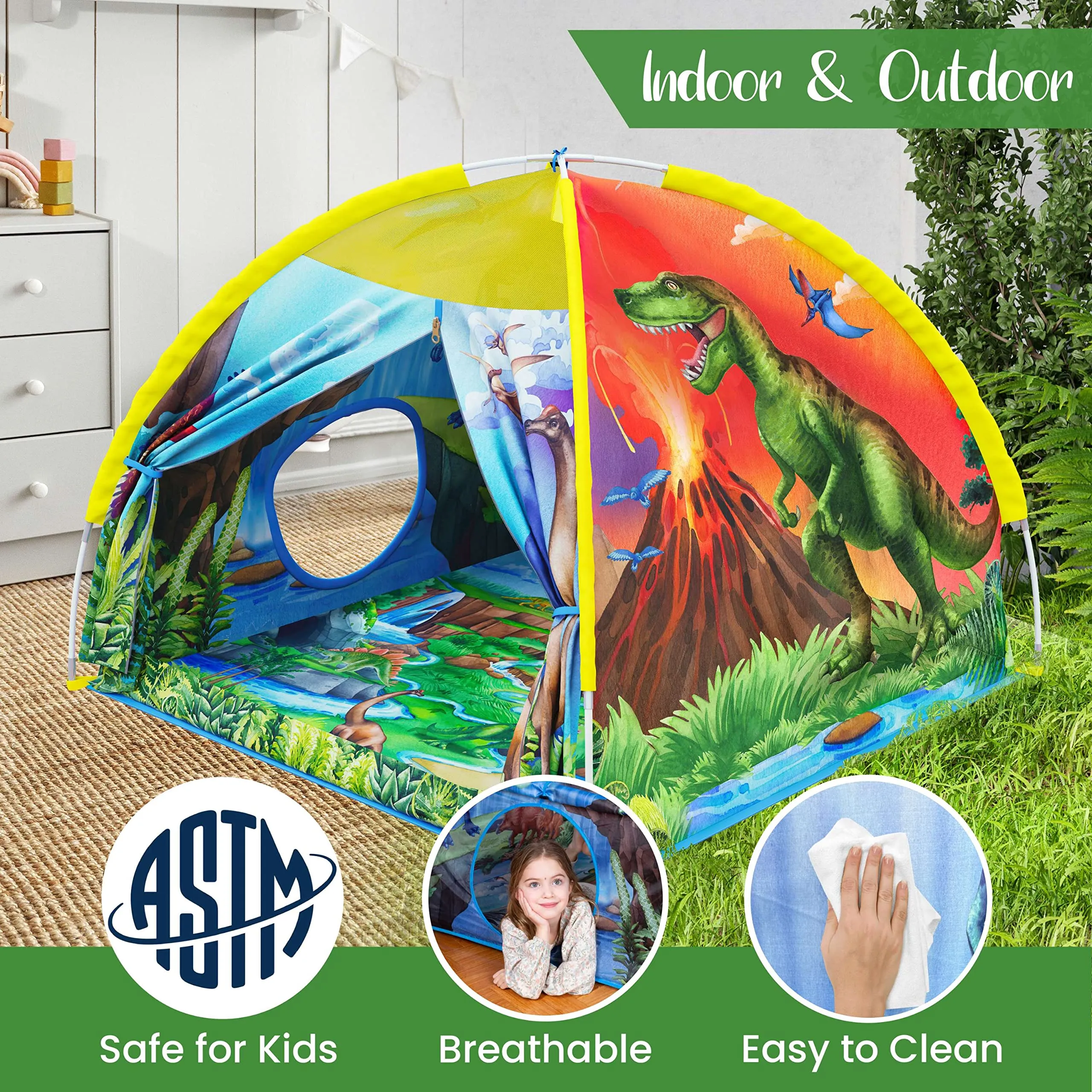 W&O Dinosaur Super Dome Play Tent with Roar Sounds and LED Lights (43 H x 47 W inches)