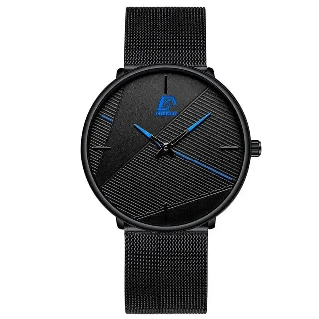 Watches Mens 2023 Minimalist Mens Fashion Ultra Thin Watch Simple Men Business Black Mesh Belt Quartz Wristwatch Reloj Hombre