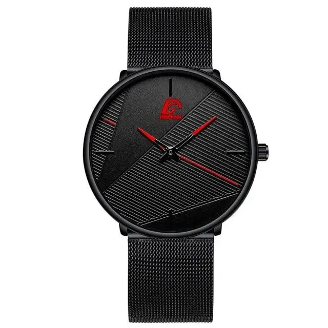 Watches Mens 2023 Minimalist Mens Fashion Ultra Thin Watch Simple Men Business Black Mesh Belt Quartz Wristwatch Reloj Hombre