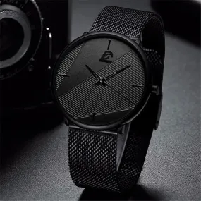 Watches Mens 2023 Minimalist Mens Fashion Ultra Thin Watch Simple Men Business Black Mesh Belt Quartz Wristwatch Reloj Hombre