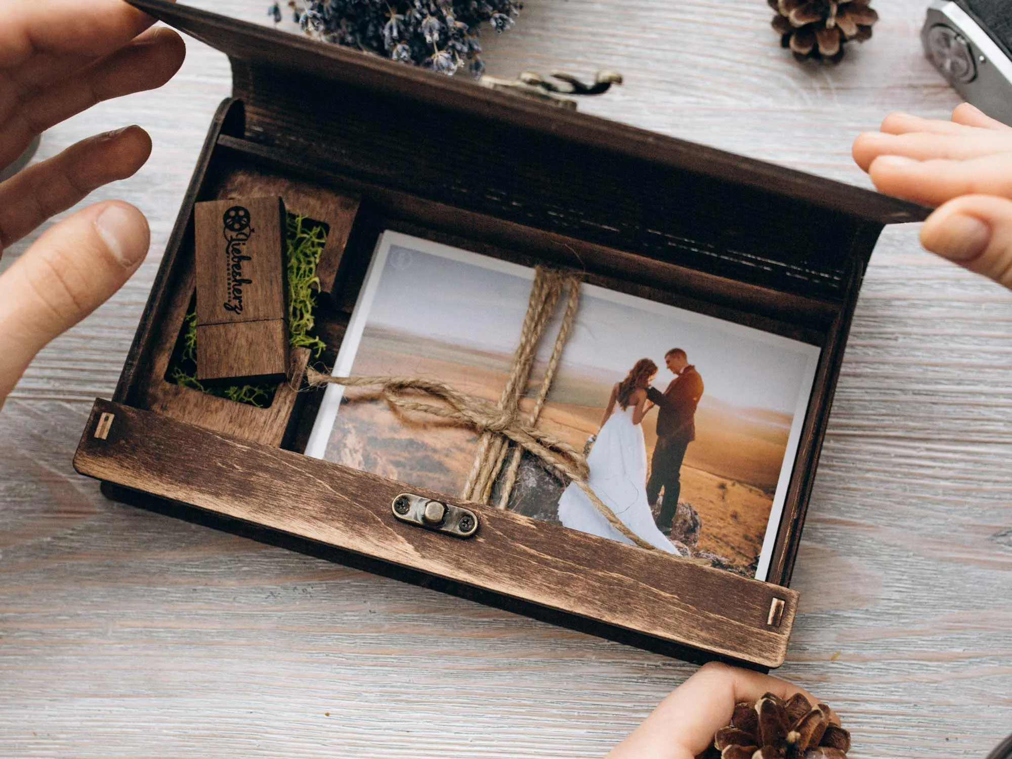 Wedding Photo Box with USB Drive - Wooden Memory Print Box