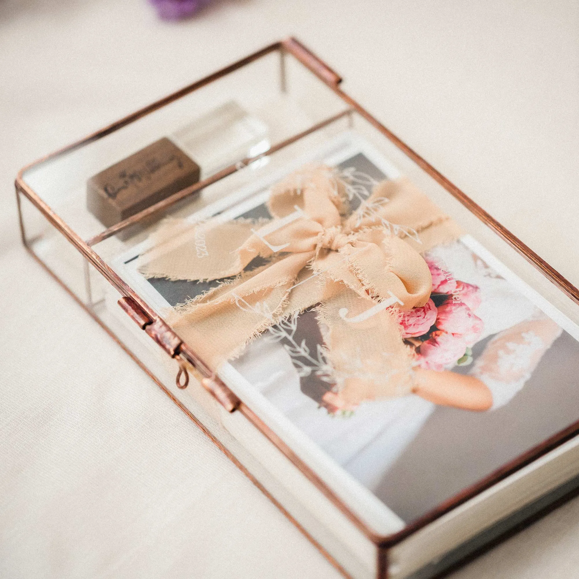 Wedding Photography Box - Rose Gold Glass Photo Box with USB Drive