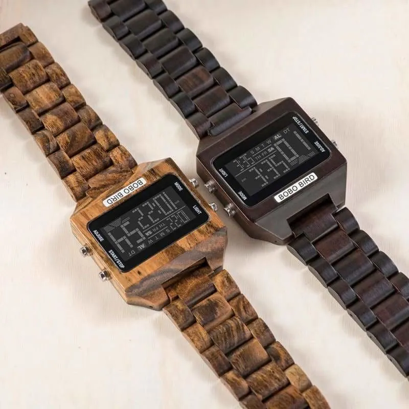 Wooden Watch with LED Digital For Men and Women