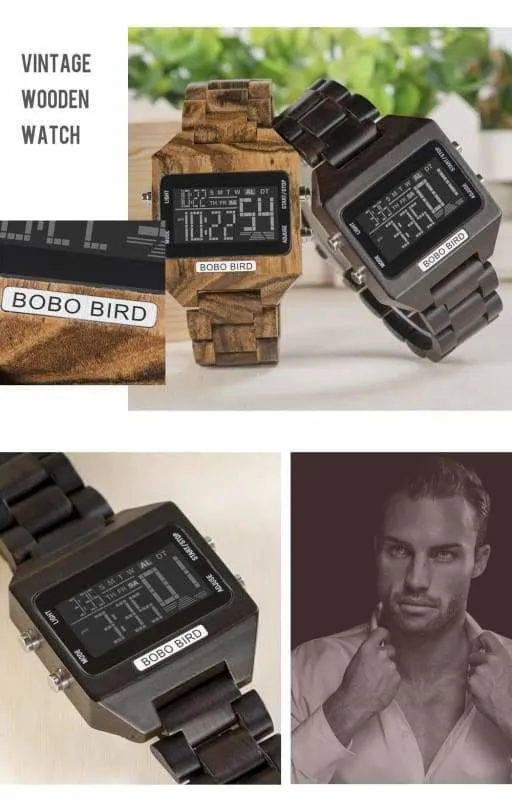 Wooden Watch with LED Digital For Men and Women