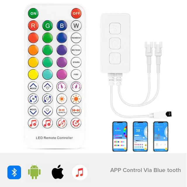 WS2811 WS2812B Controller Music Bluetooth App IR38 Keys Built In Mic Wifi Alexa Google IOS Android 5V-24V